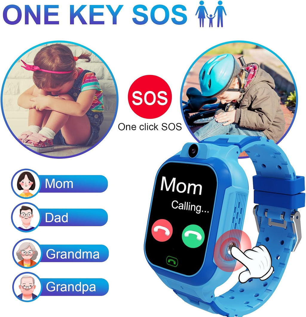 4G Kids Smart Watch GPS Tracker - Smartwatch with Two Way Call Video Calling Voice Chat SOS Class Mode Stopwatch Pedometer Games Wi-Fi Touch Screen Alarm Clock Smartwatches for Boys Girl (Blue)