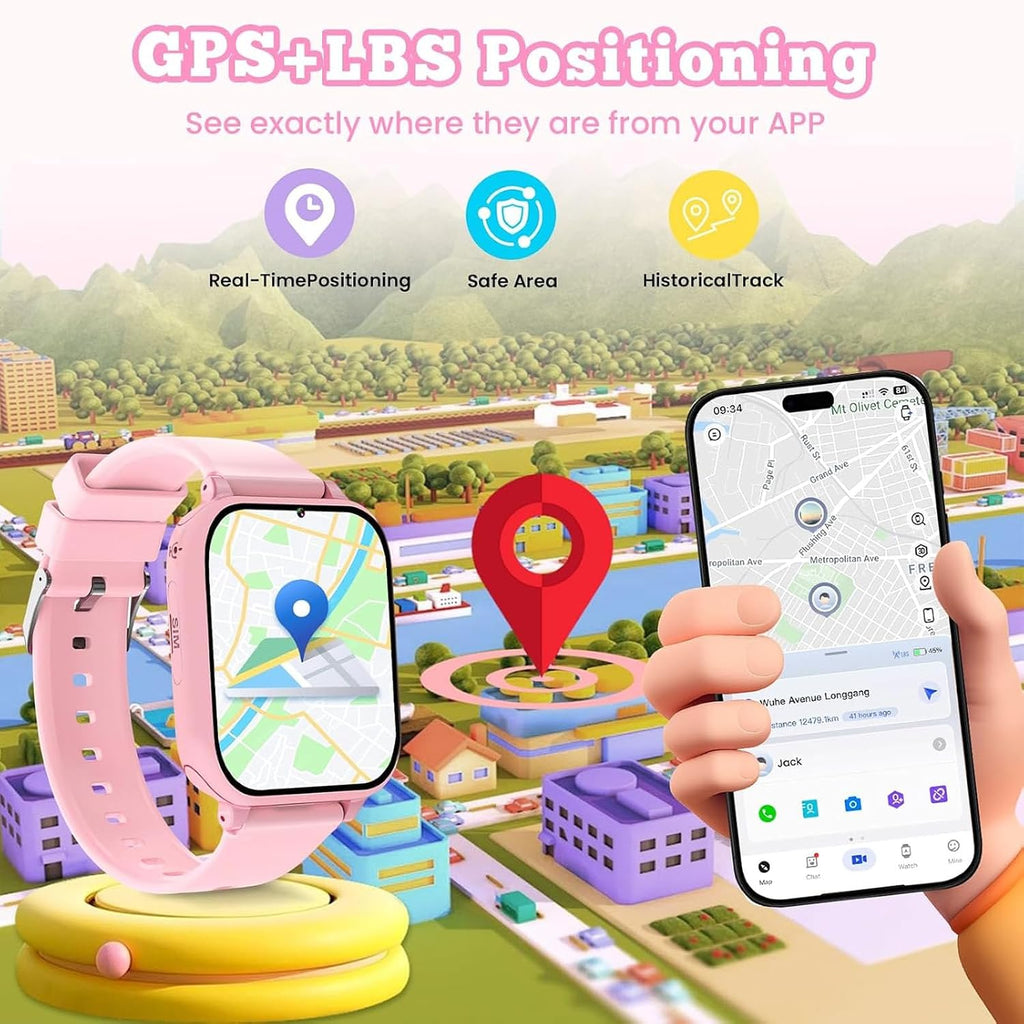 4G Kids Smart Watch for Boys Girls GPS Tracker, Children Watches Phone Call | Smartwatch Phone Gifts for Teens Toddler Ages 4-12 Years with SIM Card Video & Voice Call SOS, Parental APP, Class Mode