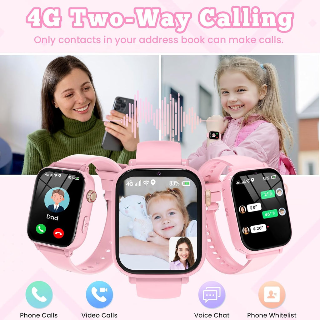 4G Kids Smart Watch for Boys Girls GPS Tracker, Children Watches Phone Call | Smartwatch Phone Gifts for Teens Toddler Ages 4-12 Years with SIM Card Video & Voice Call SOS, Parental APP, Class Mode