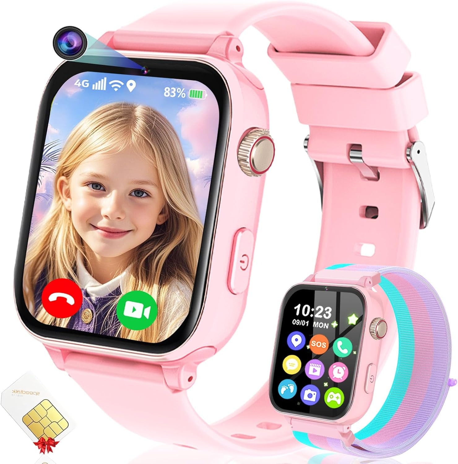 4G Kids Smart Watch for Boys Girls GPS Tracker, Children Watches Phone Call | Smartwatch Phone Gifts for Teens Toddler Ages 4-12 Years with SIM Card Video & Voice Call SOS, Parental APP, Class Mode