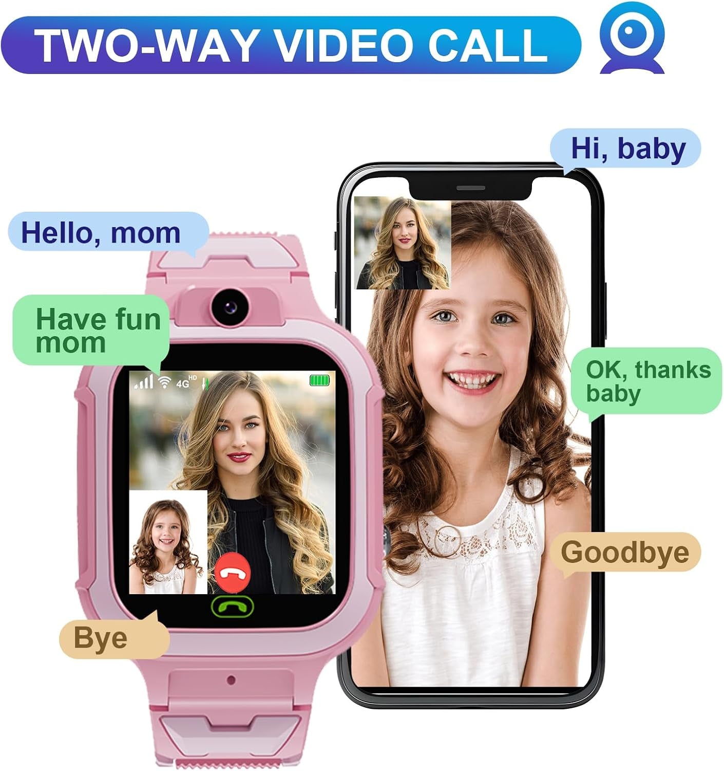 4G Kids Smart Watch GPS Tracker - Smartwatch with Two Way Call Video Calling Voice Chat SOS Class Mode Stopwatch Pedometer Games Wi-Fi Touch Screen Alarm Clock Smartwatches for Boys Girl (Pink)