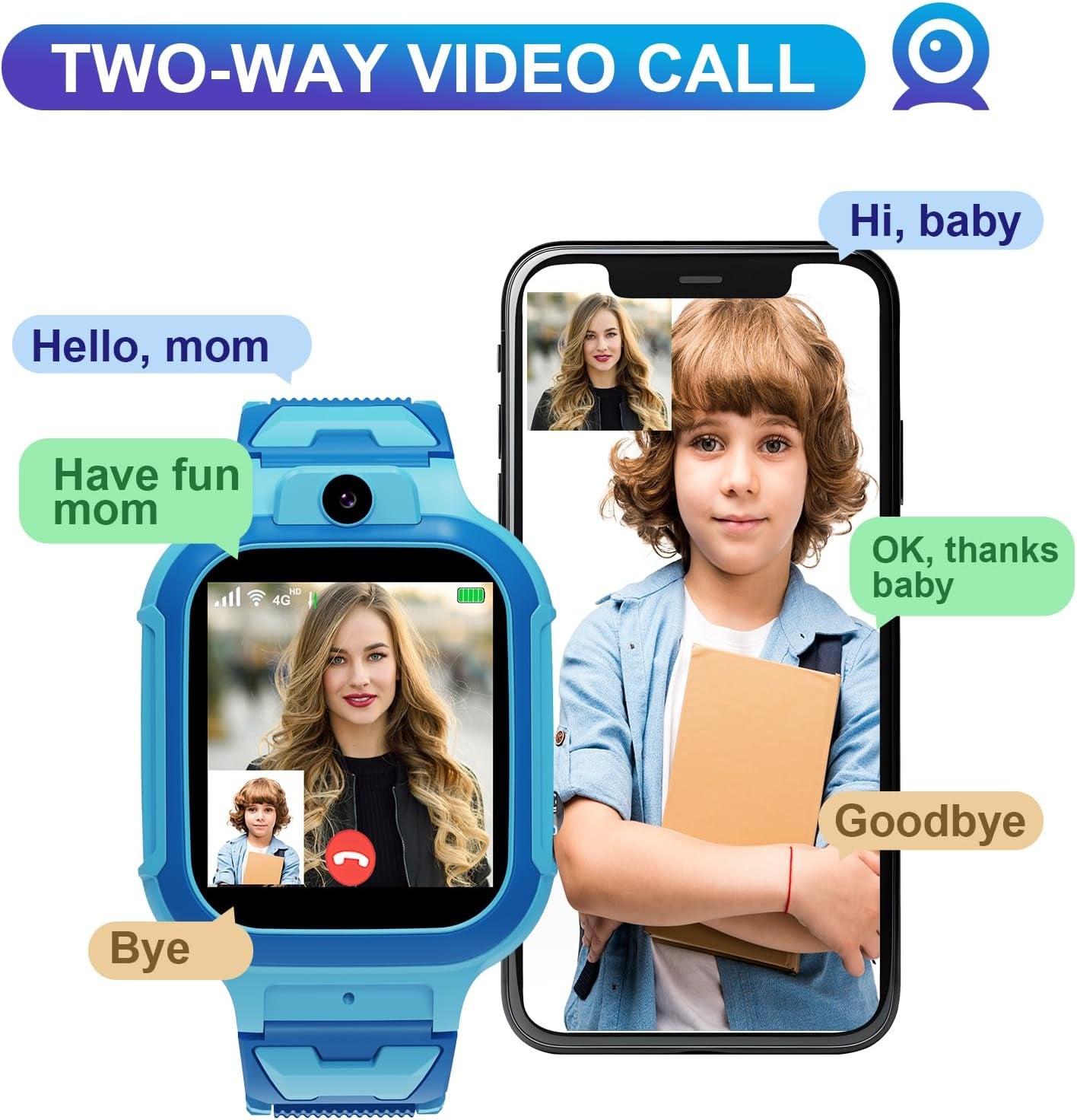4G Kids Smart Watch GPS Tracker - Smartwatch with Two Way Call Video Calling Voice Chat SOS Class Mode Stopwatch Pedometer Games Wi-Fi Touch Screen Alarm Clock Smartwatches for Boys Girl (Blue)