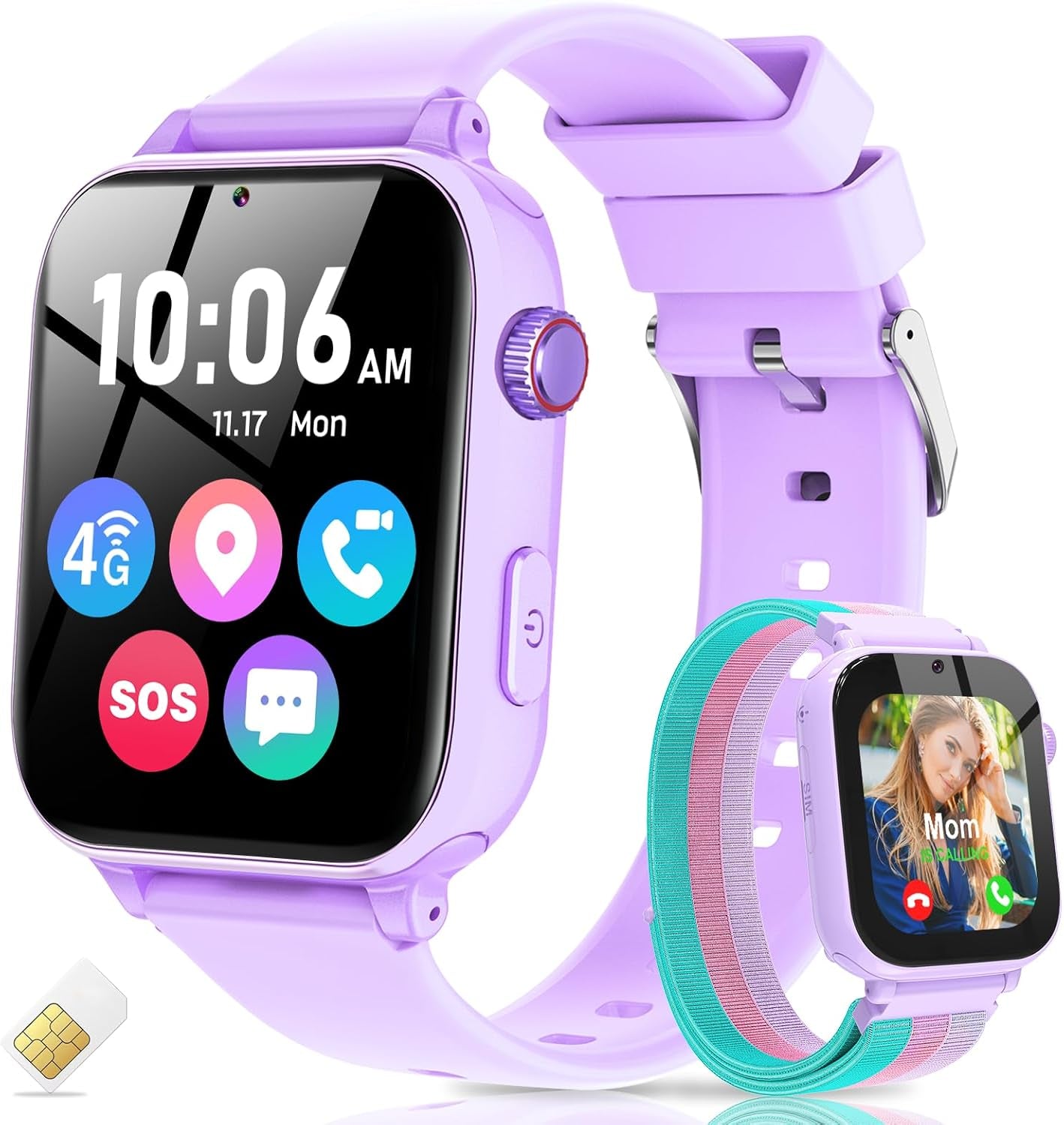 Montre GPS 4G Enfant Avec Carte SIM - Violet