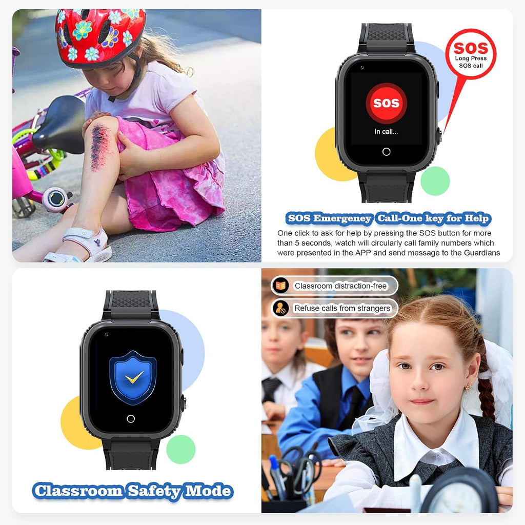 Montre GPS 4G Enfant Whatsapp, Musique & Wi-Fi - Noir