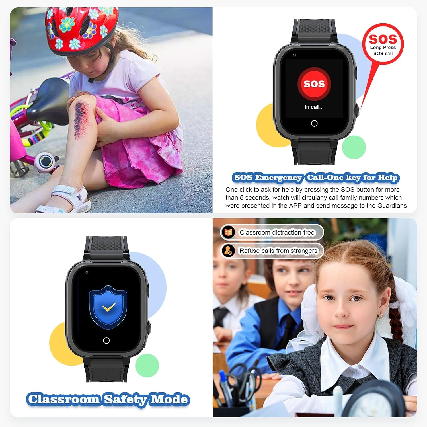 Montre GPS 4G Enfant Whatsapp, Musique & Wi-Fi - Noir