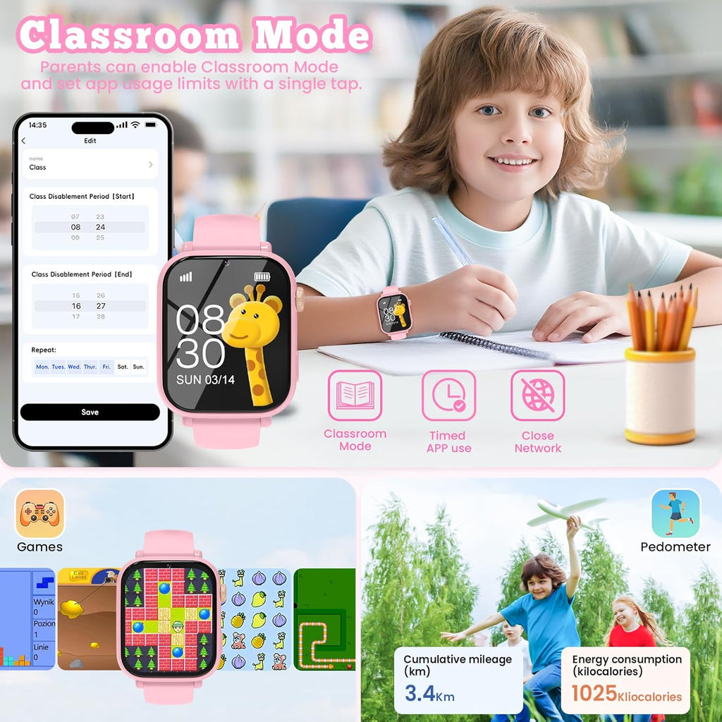 4G Kids Smart Watch for Boys Girls GPS Tracker, Children Watches Phone Call | Smartwatch Phone Gifts for Teens Toddler Ages 4-12 Years with SIM Card Video & Voice Call SOS, Parental APP, Class Mode