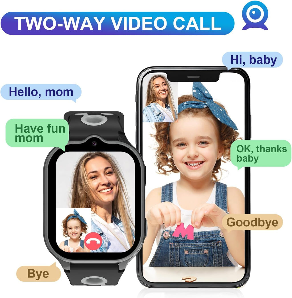 Montre GPS 4G Enfant Appel Vidéo & Jeux - Noir