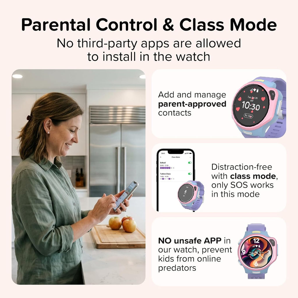 R2 Kids Smart Watch with GPS Tracker, 4G Esim & SOS | AMOLED Display, 5MP Camera, Video Call, Music Player, School Travel Safety, Ages 5-12 Boys and Girls,Us Version