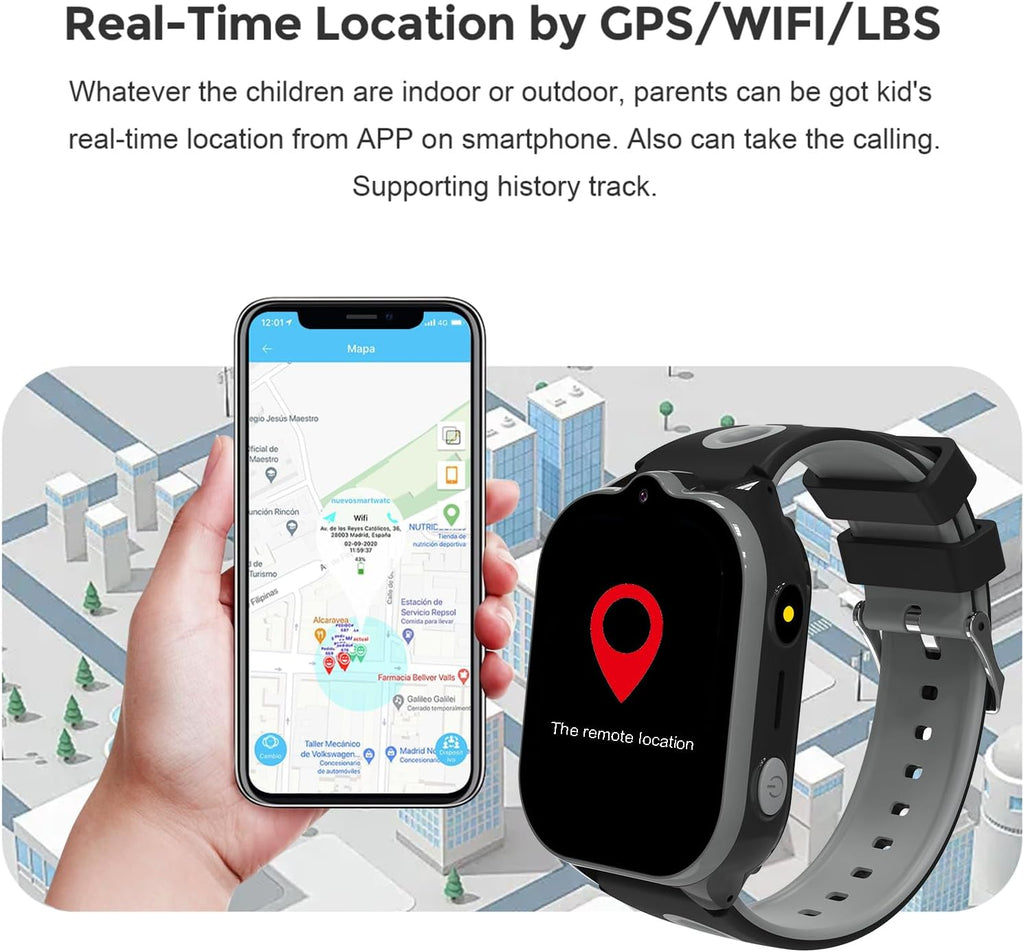 Montre GPS 4G Enfant Appel Vidéo & Jeux - Noir