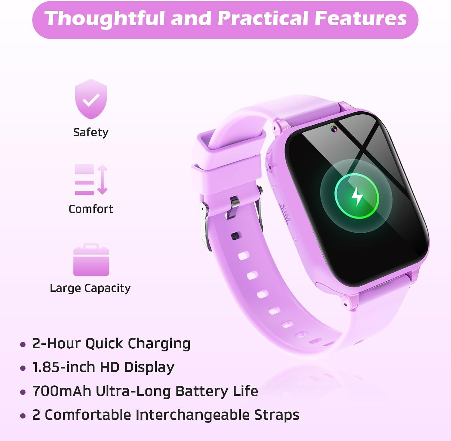 Montre GPS 4G Enfant Avec Carte SIM - Violet