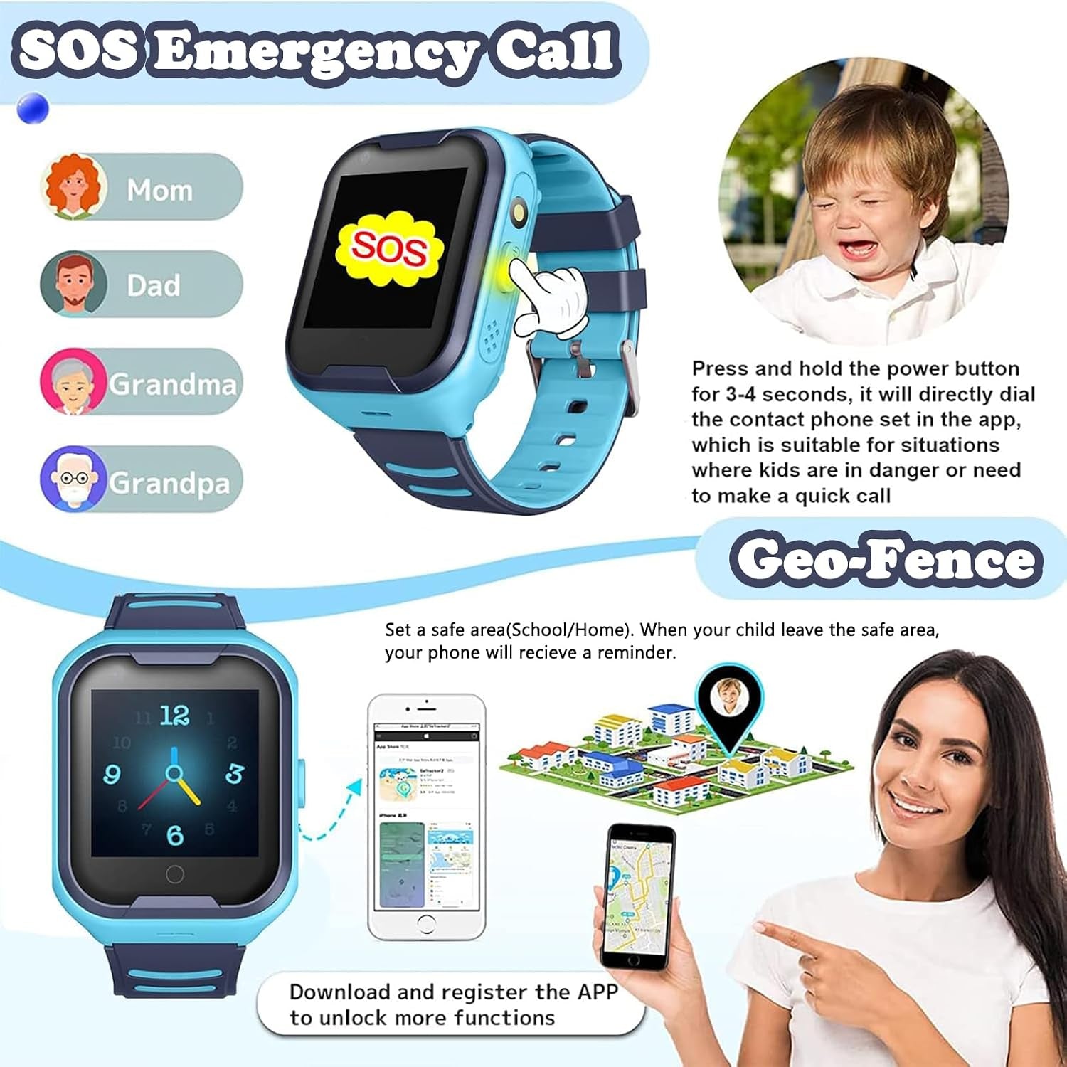 Montre GPS 4G Enfant  - Lampe Torche & Podomètre