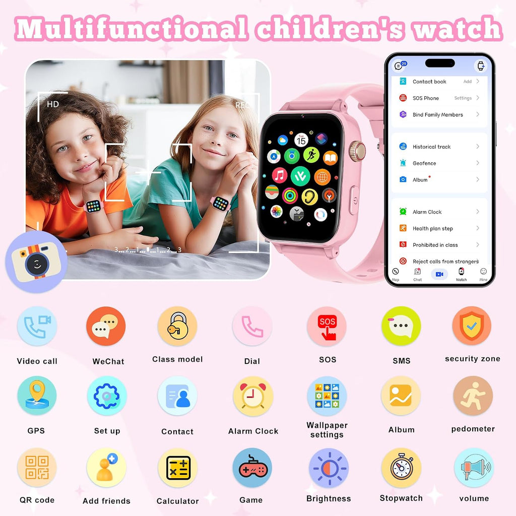 4G Kids Smart Watch for Boys Girls GPS Tracker, Children Watches Phone Call | Smartwatch Phone Gifts for Teens Toddler Ages 4-12 Years with SIM Card Video & Voice Call SOS, Parental APP, Class Mode