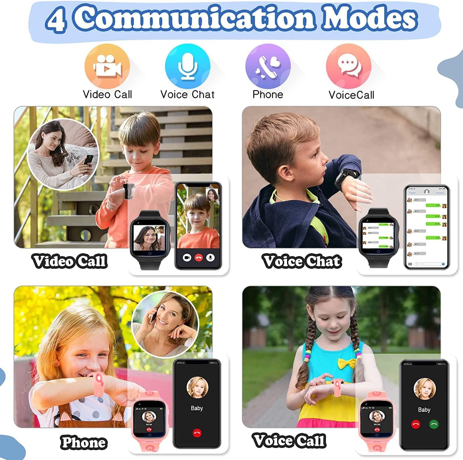 Montre GPS 4G Enfant Mixte - Appel Vidéo, SOS & Podomètre