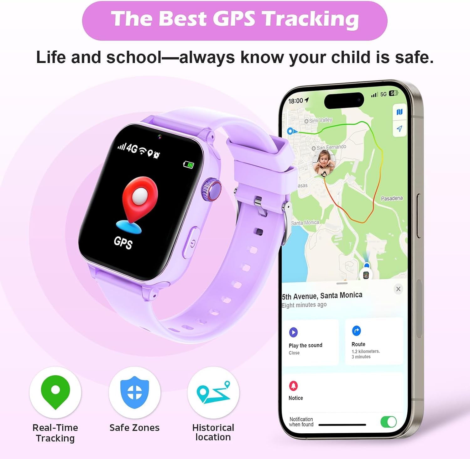 Montre GPS 4G Enfant Avec Carte SIM - Violet