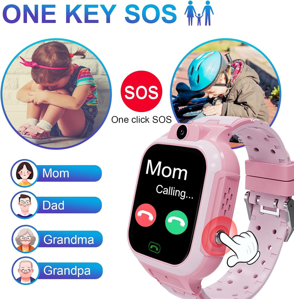4G Kids Smart Watch GPS Tracker - Smartwatch with Two Way Call Video Calling Voice Chat SOS Class Mode Stopwatch Pedometer Games Wi-Fi Touch Screen Alarm Clock Smartwatches for Boys Girl (Pink)