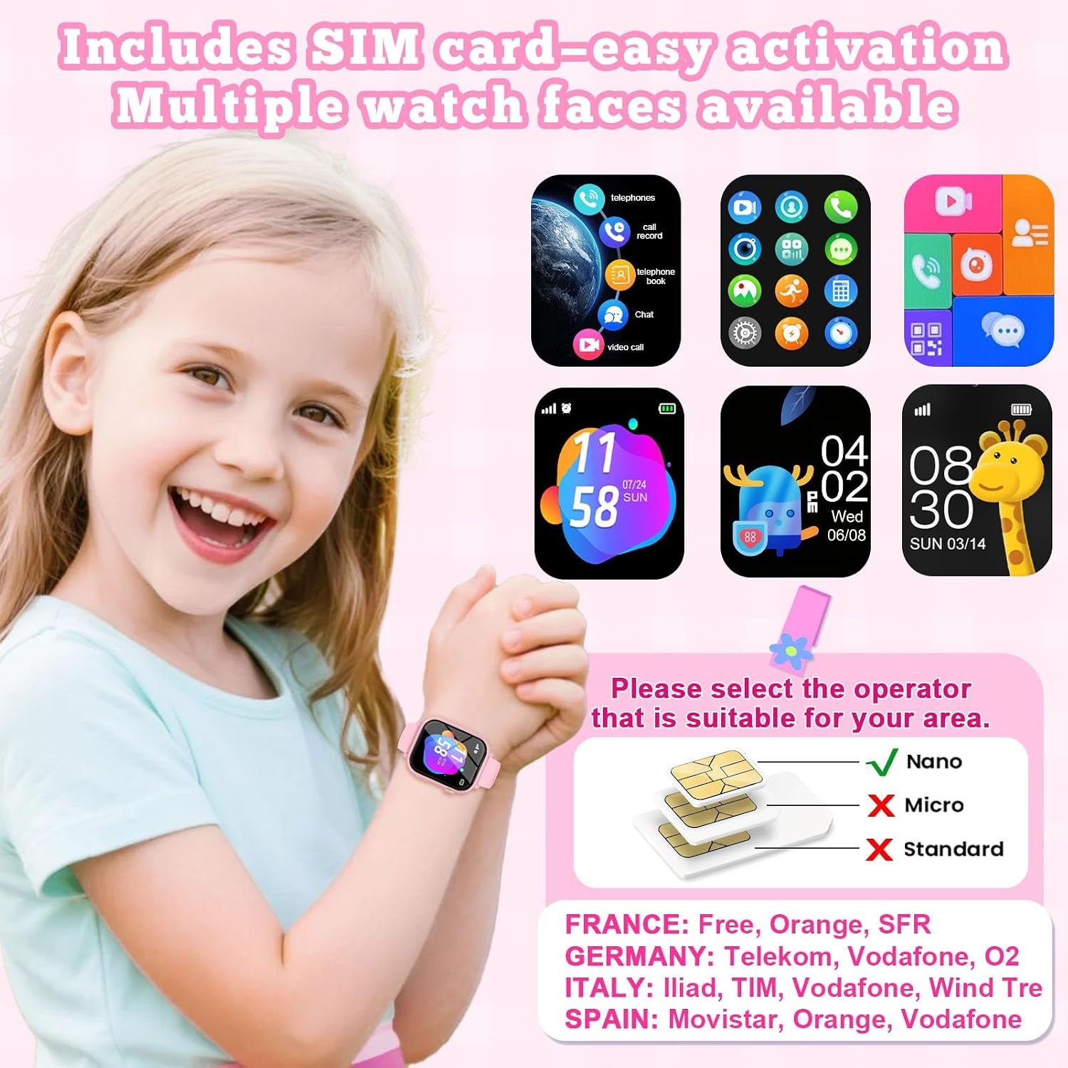 4G Kids Smart Watch for Boys Girls GPS Tracker, Children Watches Phone Call | Smartwatch Phone Gifts for Teens Toddler Ages 4-12 Years with SIM Card Video & Voice Call SOS, Parental APP, Class Mode