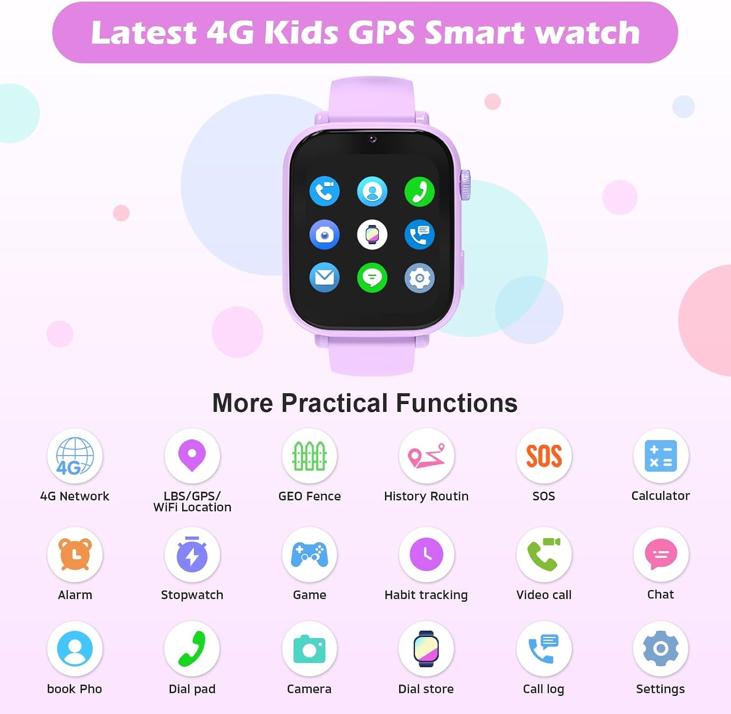 Montre GPS 4G Enfant Avec Carte SIM - Violet