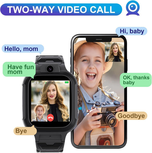 4G Kids Smart Watch GPS Tracker - Smartwatch with Two Way Call Video Calling Voice Chat SOS Class Mode Stopwatch Pedometer Games Wi-Fi Touch Screen Alarm Clock Smartwatches for Boys Girl (Black)