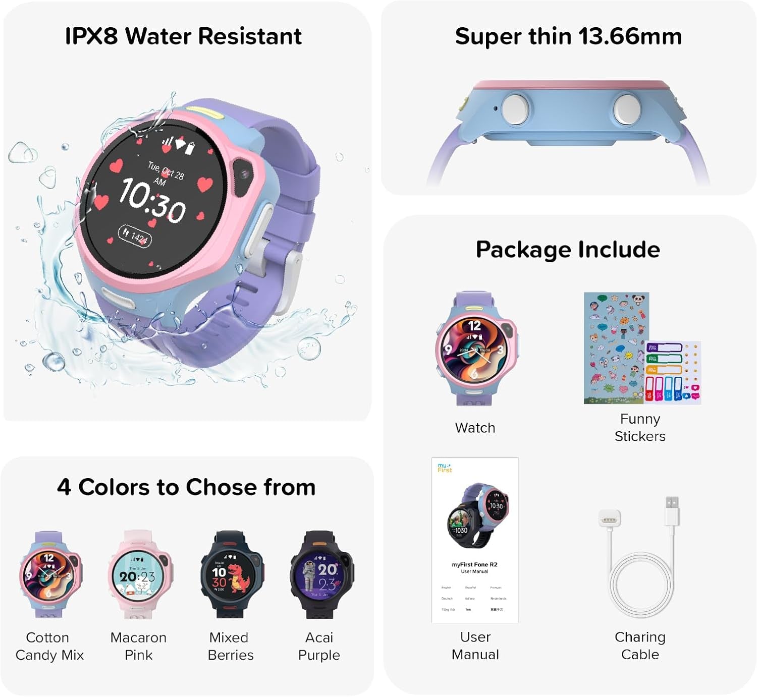 R2 Kids Smart Watch with GPS Tracker, 4G Esim & SOS | AMOLED Display, 5MP Camera, Video Call, Music Player, School Travel Safety, Ages 5-12 Boys and Girls,Us Version