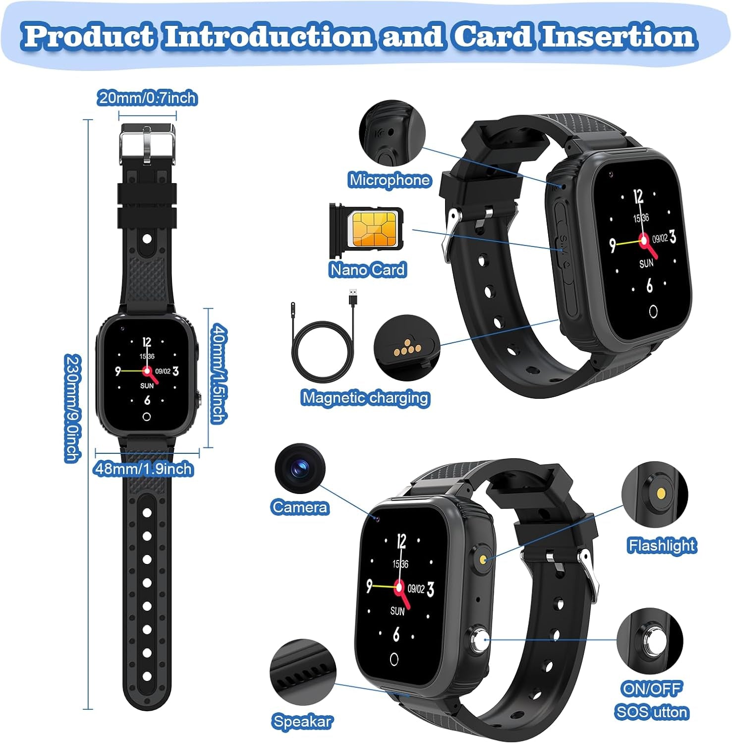 Montre GPS 4G Enfant Whatsapp, Musique & Wi-Fi - Noir