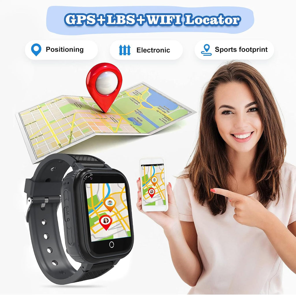 Montre GPS 4G Enfant Whatsapp, Musique & Wi-Fi - Noir