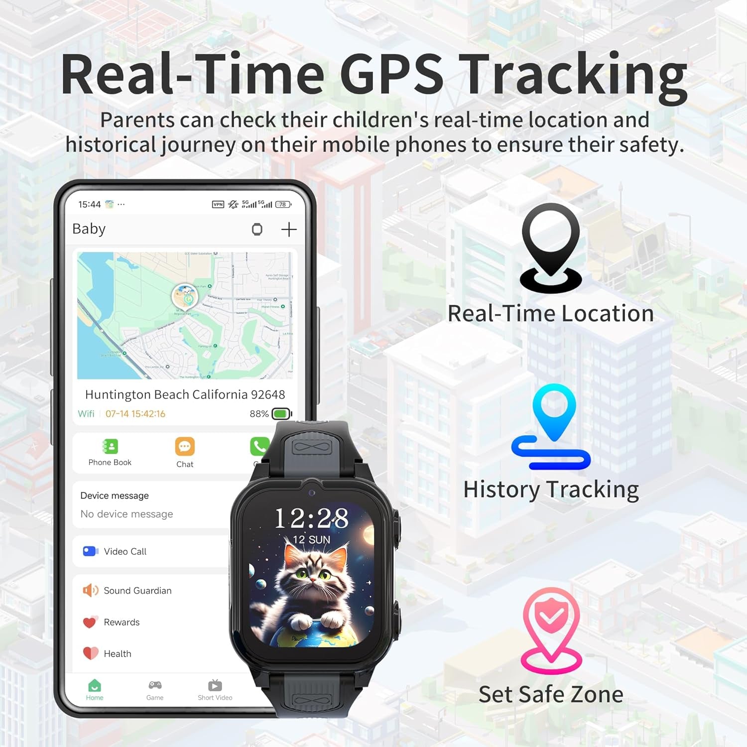 Montre GPS Connectée Garçon  C6 - Noir