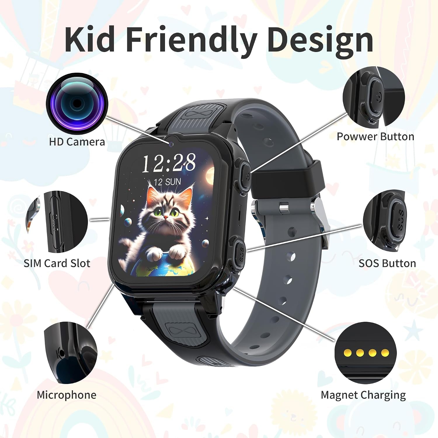 Montre GPS Connectée Garçon  C6 - Noir