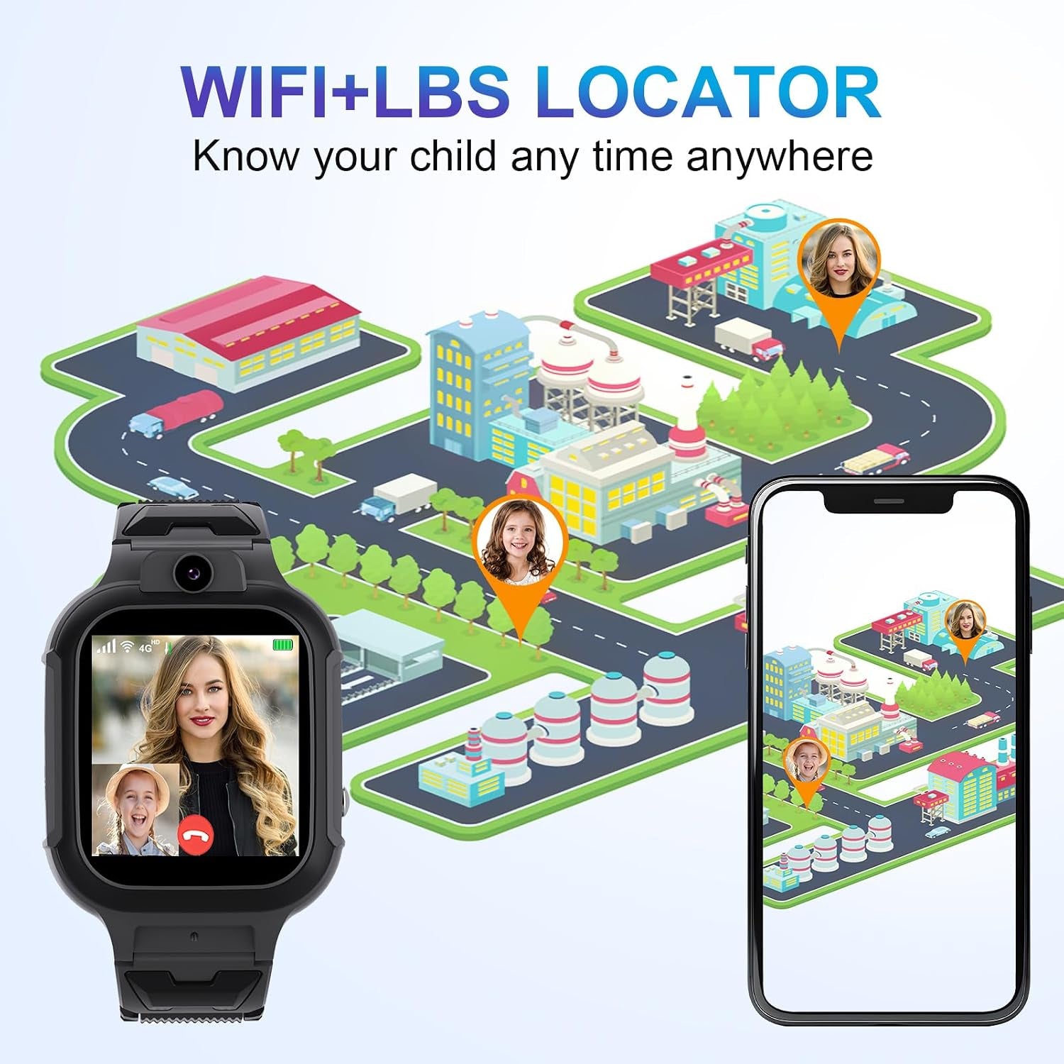 4G Kids Smart Watch GPS Tracker - Smartwatch with Two Way Call Video Calling Voice Chat SOS Class Mode Stopwatch Pedometer Games Wi-Fi Touch Screen Alarm Clock Smartwatches for Boys Girl (Black)