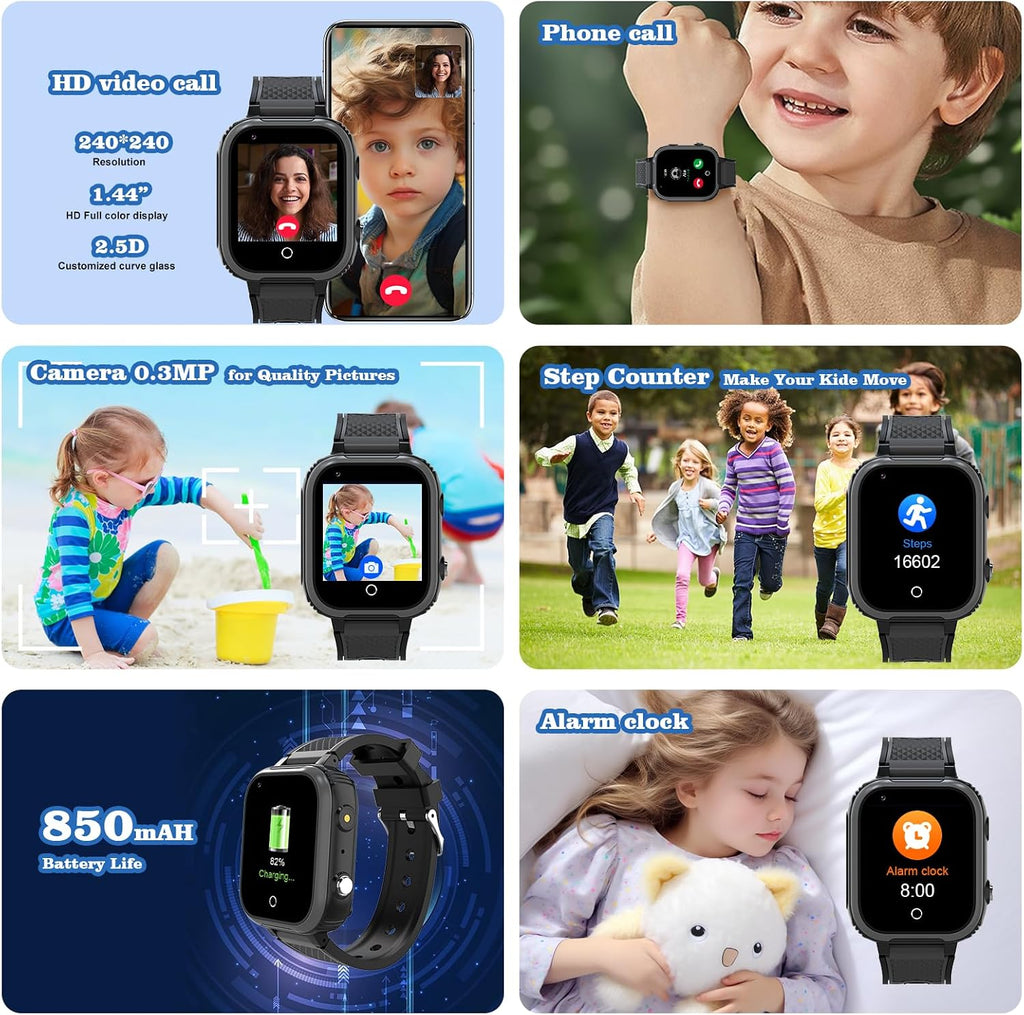 Montre GPS 4G Enfant Whatsapp, Musique & Wi-Fi - Noir
