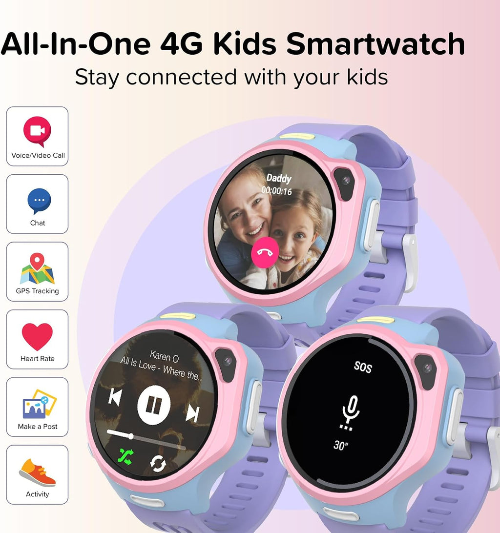 R2 Kids Smart Watch with GPS Tracker, 4G Esim & SOS | AMOLED Display, 5MP Camera, Video Call, Music Player, School Travel Safety, Ages 5-12 Boys and Girls,Us Version